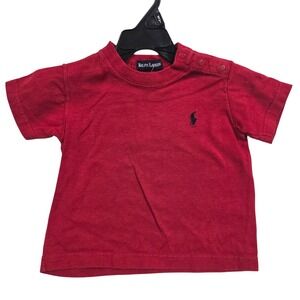 Ralph Lauren Baby Boys Red Short Sleeve T-Shirt Shoulder Snaps Size 3-6-12M